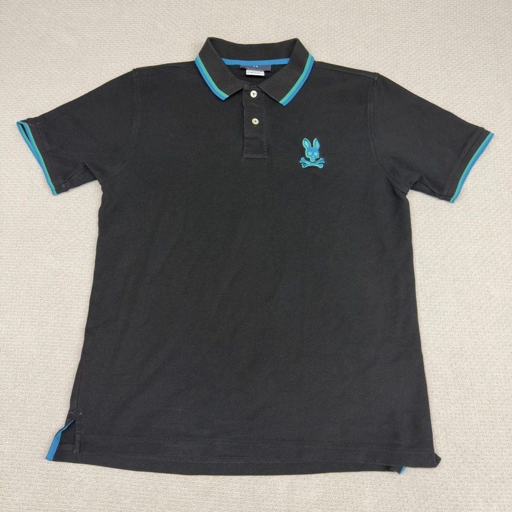Psycho Bunny Polo Shirt Mens 6 Large Black Blue Knit Streetwear Pima Cotton